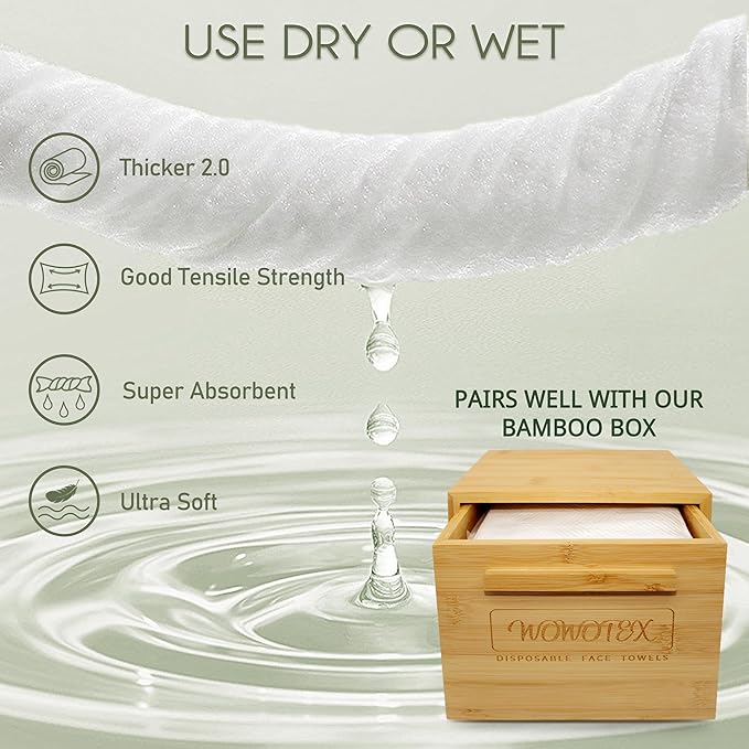WOWOTEX THICKER Dry Wipes 50 Count Disposable Face Towels 10x12" | Ultra Soft for Sensitive Skin & Babies, Travel, Makeup Removal