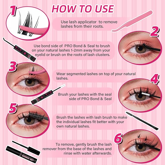PRO LASHBEAUTY Manga Lash Clusters Cluster Eyelash Extensions Natural Lash Extensions DIY Individual Lashes Clusters Wateproof Natural Look Lashes Clusters with Invisible Band (Fairy, 8-18mix)
