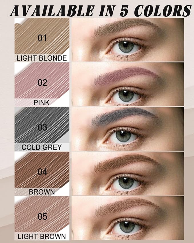 Light Brown Tinted Eyebrow Gel, 2 Pcs Long Lasting Waterproof Eye Brow Tinting Kit, Smudgeproof Natural Eyebrow Mascara Glue, Ultra-Fine Brush Brow Filler Stain, Christmas Makeup Gifts for Women-05