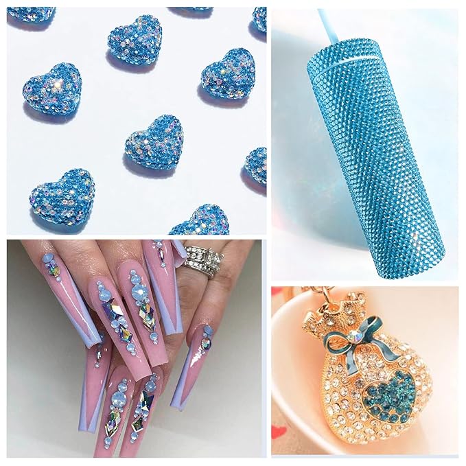 1440Pcs Aquamarine Crystal Rhinestones,Glass Flatback Rhinestones Small Gemstones for Nail Face Makeup Art Crafts Clothes Decoration -(SS8, 2.4mm,Aquamarine)