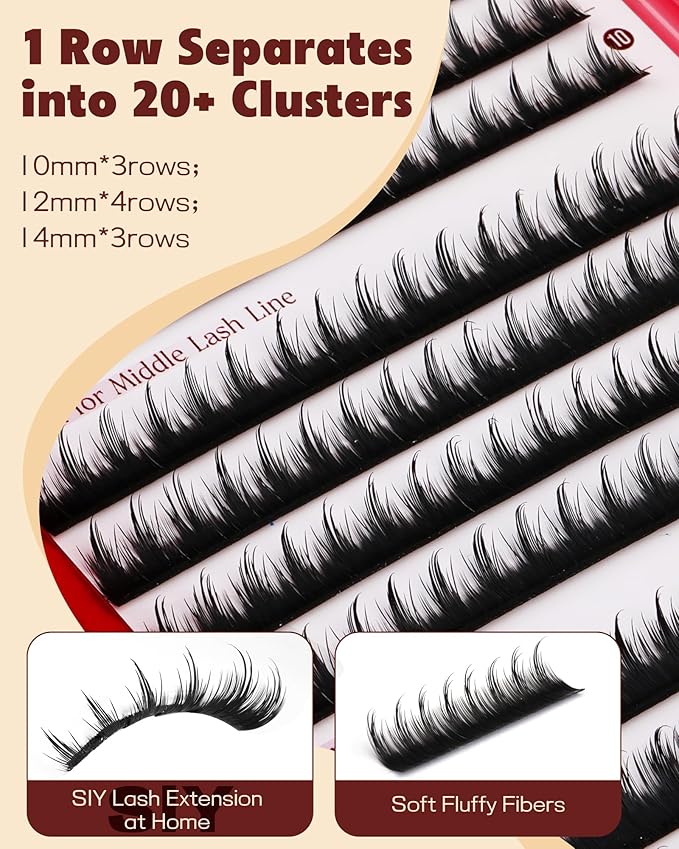 TOOCHUNAG SIY Individual Lashes for Separate Lash Clusters by Yourself 10/12/14mm Manga Wispy Lashes Cluster Eyelash Extensions DIY Natural Eyelash Spikes for Daily Wear