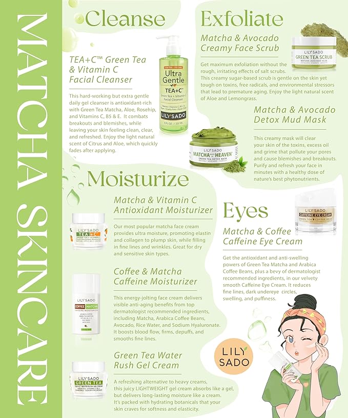 LILY SADO TEA+C Green Tea + Vitamin C Super Serum - Natural Vegan Serum - Best Antioxidant, Anti-Wrinkle Moisturizing Formula - Softens, Hydrates, Firms & Tones for Luscious, Radiant Skin