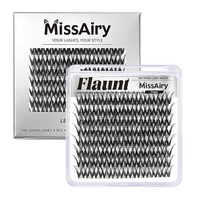 MissAiry Flaunt Lash Clusters Eyelash Cluster LengthLock Lash Cluster 16MM Wispy Lash Clusters Flora Cluster Lashes D Curly Eyelash Extensions Wet Look Natural Eyelashes Clusters(Flaunt 16MM)