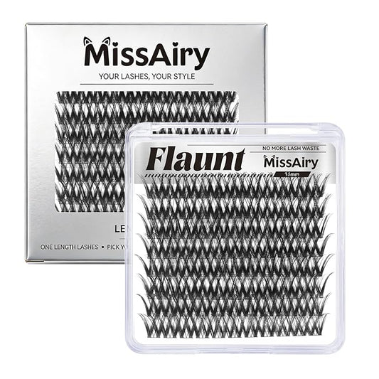 MissAiry Flaunt Lash Clusters Eyelash Cluster LengthLock Lash Cluster 16MM Wispy Lash Clusters Flora Cluster Lashes D Curly Eyelash Extensions Wet Look Natural Eyelashes Clusters(Flaunt 16MM)