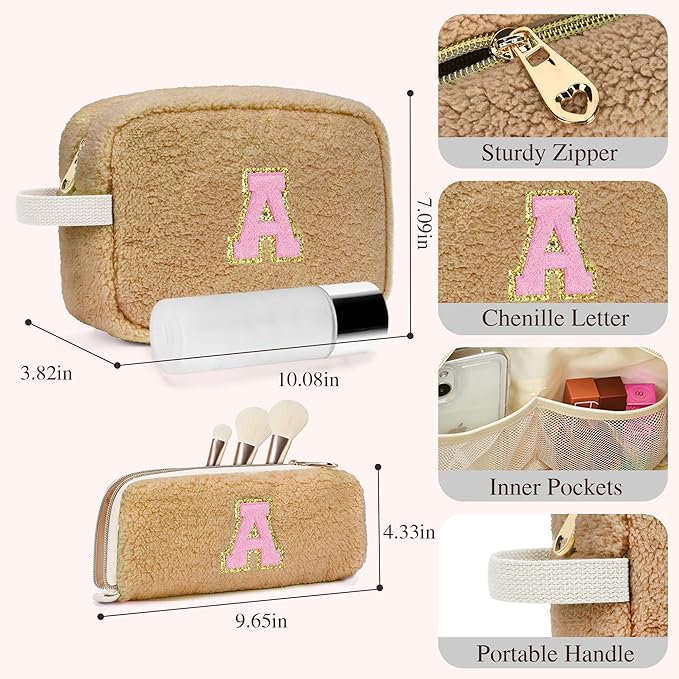 for Valentines Day Gifts, Personalized Initial Cosmetic Bag Pouch for Teen Girls, Preppy Makeup Travel Bags for Daughter Sister Girlfriend, Monogramed Make Up Pouch for Birthday Gifts - Brown Y