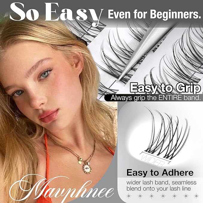 Mavphnee Natural Lash Clusters 8-14MM Venus Eyelash Clusters Soft Velure Cluster Eyelash Extensions Invisible Band CC-Curve Velour Cluster Lashes Daily Wear Easy for Beginners
