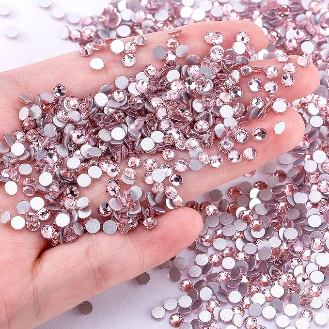 Novani Crystal Rhinestones, Flatback Loose Gemstones 1440pcs Glass Rhinestones for Clothes Shoes Crafts Makeup Nail Art and DIY Decorations(SS12, Pink)