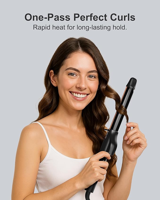 ANNLARY 1 Inch Curling Iron, Titanium Ceramic Hair Curler, Fast Heating Curling Wand with 8 Heat Settings with LED Display for All Hair Types Dual Voltage 110-240V for Travel