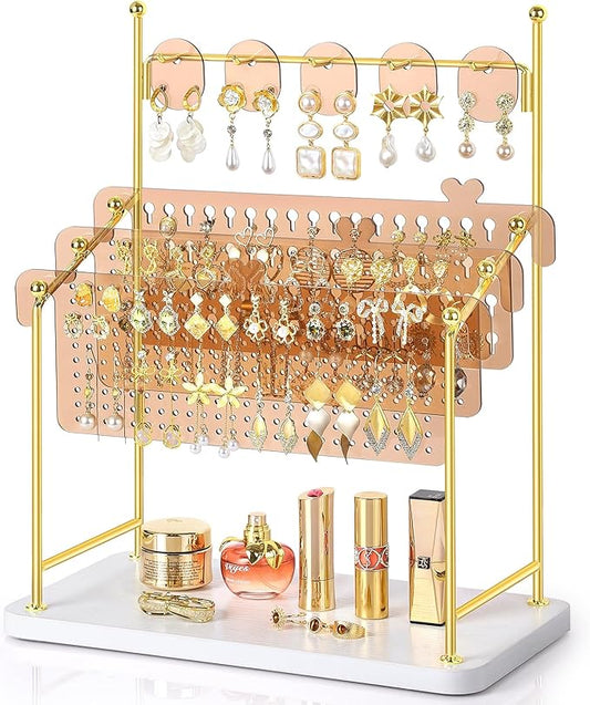 Earring Organizer, Earring Holder Display Stand with 3 Earring Storage Pegboards 568 Holes, Jewelry Organizer with Hook Rack for Stud Earrings Necklace, Acrylic Large Jewlery Hanger Towers for Women