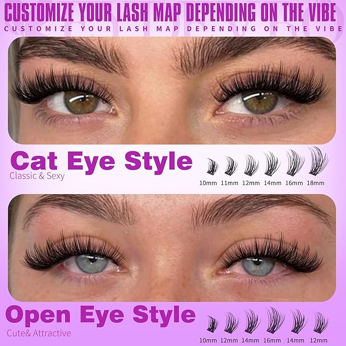 EYDEVRO Wispy Lash Clusters Kit Natura Eyelash Clusters Kit 9-18mm Cluster Eyelash Extensions CD Curvature 192 Pcs Manga Lash Extension Kit Individual Eyelash Extension Kit Lash Bond and Seal Tweezers