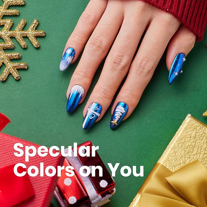 Beetles Chrome Nail Powder 8 Colors Mirror Effect Gold Silver Holographic Aurora Iridescent Pearl Manicure Nail Art Decoration Glitter Cromer Nail Powder for Nails 1g/Jar Gift for Women