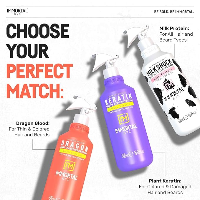 Immortal NYC Milk Shock, Leave-in Conditioner and Detangler Spray, Milk Protein, For All Hair Types