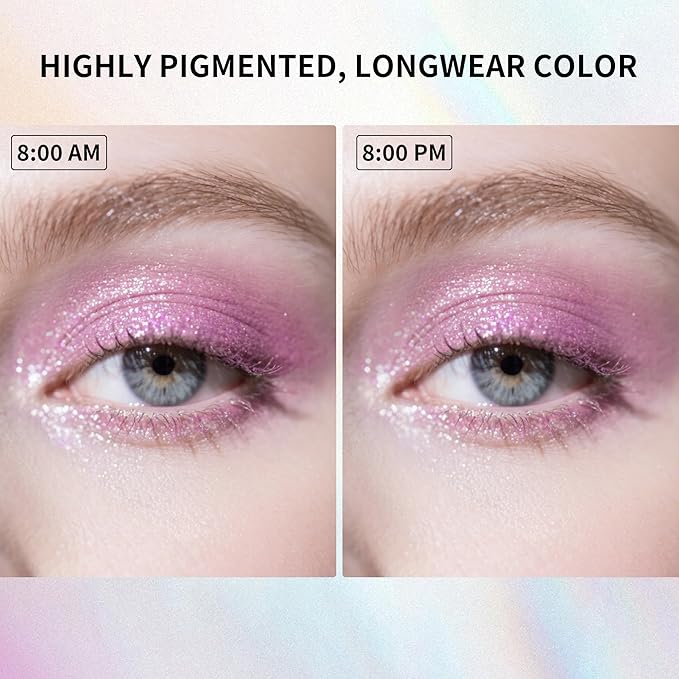 QIC Liquid Glitter Eyeshadow, Metallic & Shimmer Finish, Long Lasting, Non-Creasing, Smudge-proof, Lightweight Formula Liquid Eyeshadow for All Skin Tones, Buildable Color (09 Cherry Blossoms)