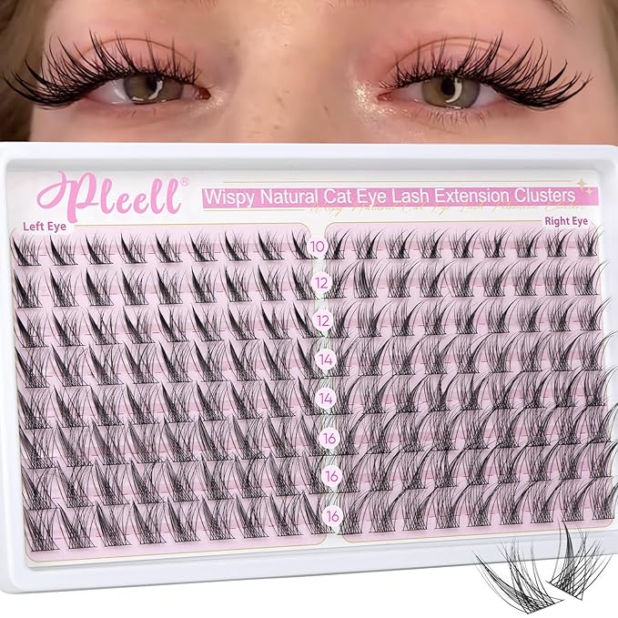 Natural Lash Clusters Wispy Lash Cluster Eyelash Extensions Cat Eye Eyelash Clusters 144PCS Individual Lashes Clusters 10-16MM DIY Lash Extension by Pleell