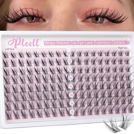 Natural Lash Clusters Wispy Lash Cluster Eyelash Extensions Cat Eye Eyelash Clusters 144PCS Individual Lashes Clusters 10-16MM DIY Lash Extension by Pleell
