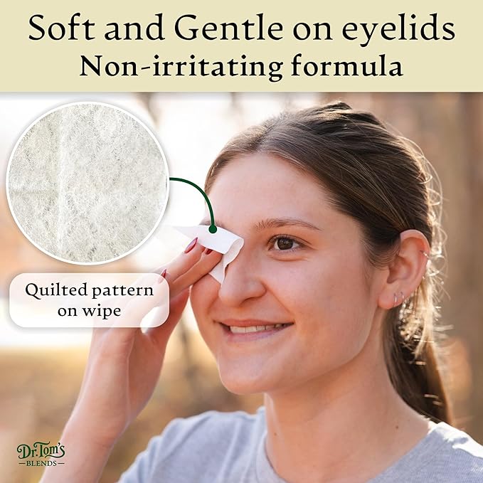 Dr. Tom's Blends 30pc Tea Tree Oil Eyelid & Lash Wipes - For Dry & Itchy Eyes, Individually Wrapped Eyelash Wipes, Makeup Remover & Daily Eye Cleanser