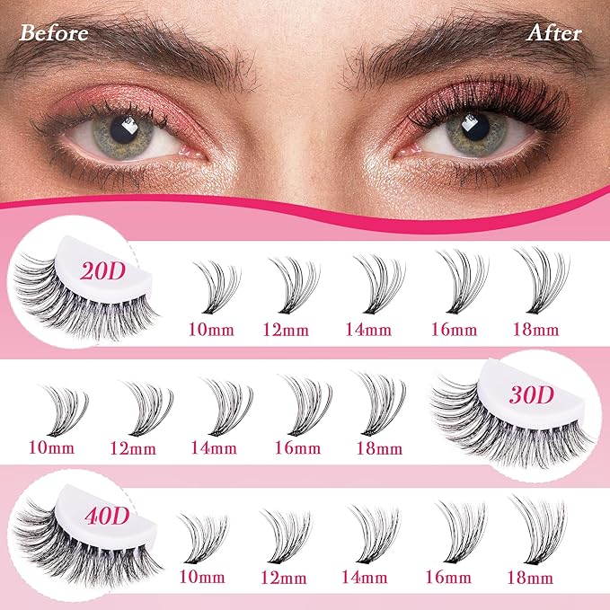 Lash Clusters 600PCS Lash Clusters Kit 20D30D40D50D60D80D Wispy Lashes D Curl Eyelash Clusters Natural DIY Eyelash Extensions Kit for Beginners 10-18MM
