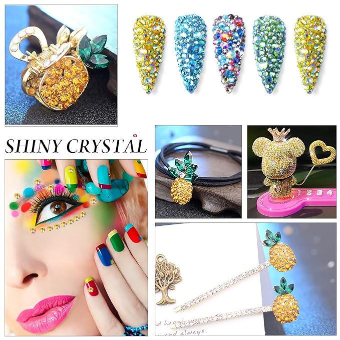 Novani Rhinestones 3000Pcs Flatback Crystal Round Loose Gemstones Glass Rhinestones for Crafts Makeup Nail Art Clothes Shoes DIY Decorations(SS6, 1.9-2.0mm,MetalSunlight)