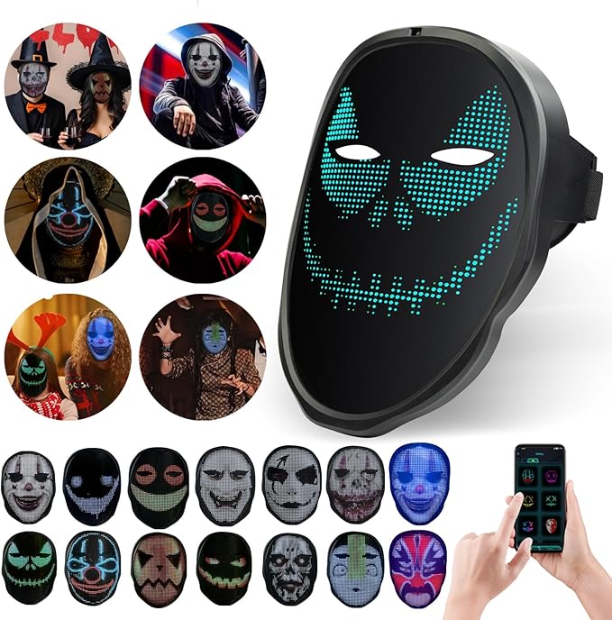 LED Mask with APP & Gesture Control - Perfect for Cosplay, Masquerade Balls & Party Costumes for Adult Unisex Mask