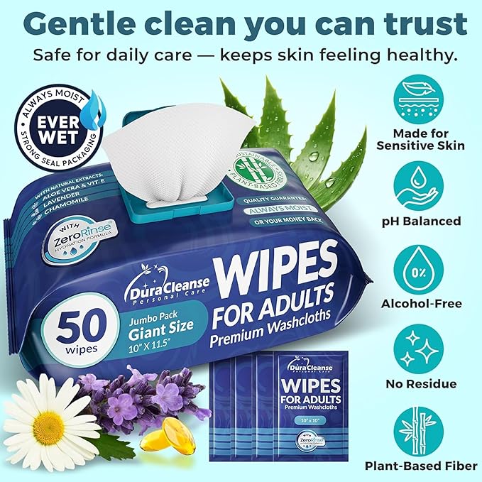 XL Bath Wipes for Adults No Rinse (2 Pack) – 100 Count + 8 Travel Body Wipes, 10" x 11.5" Disposable Washcloths for Elderly Incontinence, After Surgery and Elder Care