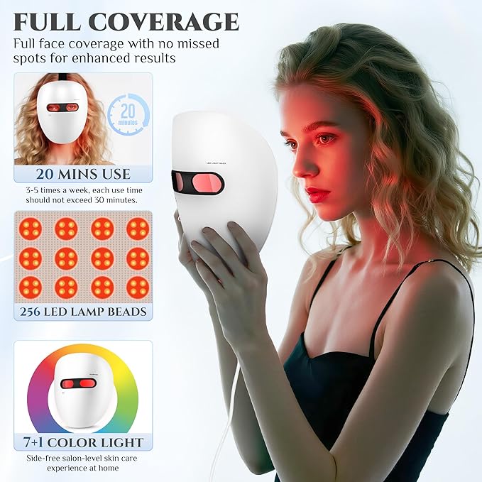 Red Light Mask for Face,Infrared Light Face Mask, 7+1 Color Red Light Face Mask Set with 850nm Near Infrared