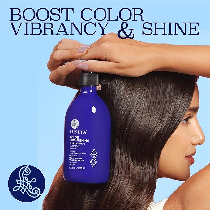 Luseta Color Brightening Blue Shampoo for Brunettes and Brassy Orange Tones, Hair Care Routine Shmapoo for Color Treated Hair, Sulfate Phosphate & Paraben Free 16.9oz