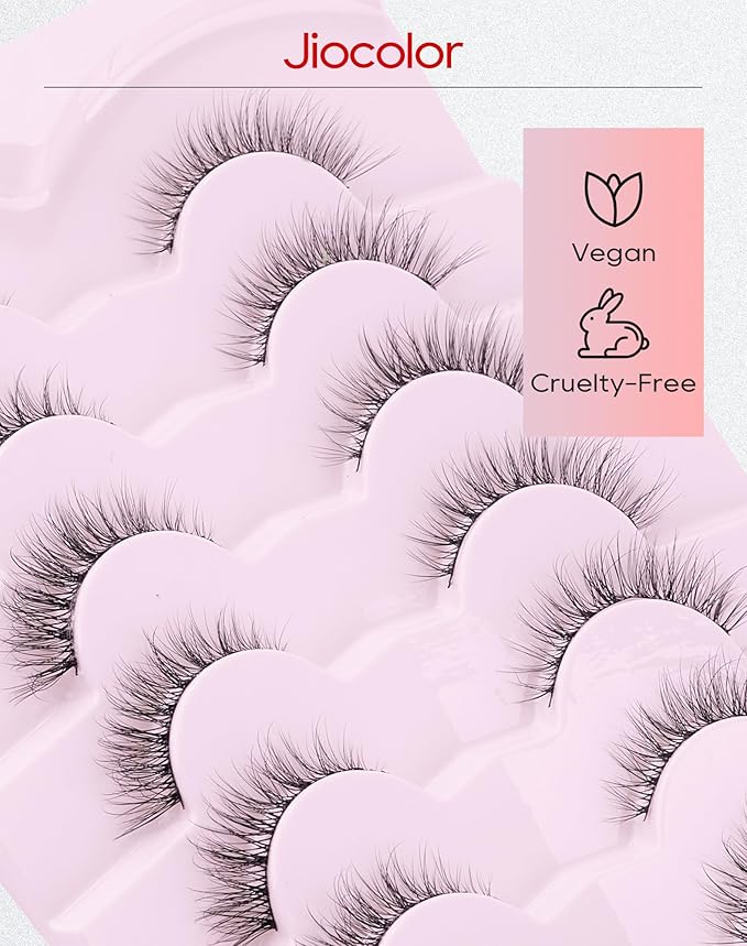 Jiocolor Lashes Natural Look Wispy False Eyelashes D Curl Faux Mink Lashes Fluffy Cotton Band Eyelashes Cat Eye Fake Eyelashes Pack 13MM