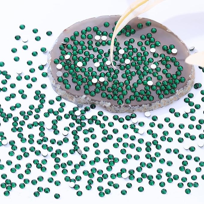 Meibite Green Flatback Rhinestones, Glass Rhinestones for Nail Art and Craft, Glue Fix, Loose Crystal Gemstones(Green, SS10, 2880pcs, 2.7-2.8mm)