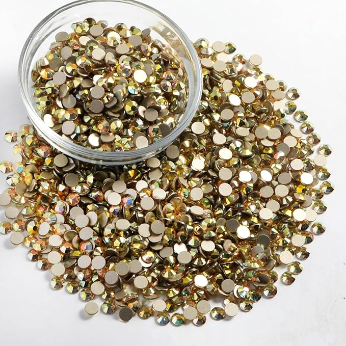 Beadsland Flatback Rhinestones Bulk,14400pcs Gold Rhinestones for Nails Crafts Clothes DIY Decoration, Metal Sunlight, SS16, 3.8-4.0mm