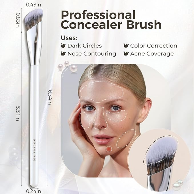Concealer Brush with Travel Cap Professional Angled Under Eye Makeup Small Foundation Precision Face Brush for Concealer,Nose Contour & Color Corrector Blending(White)