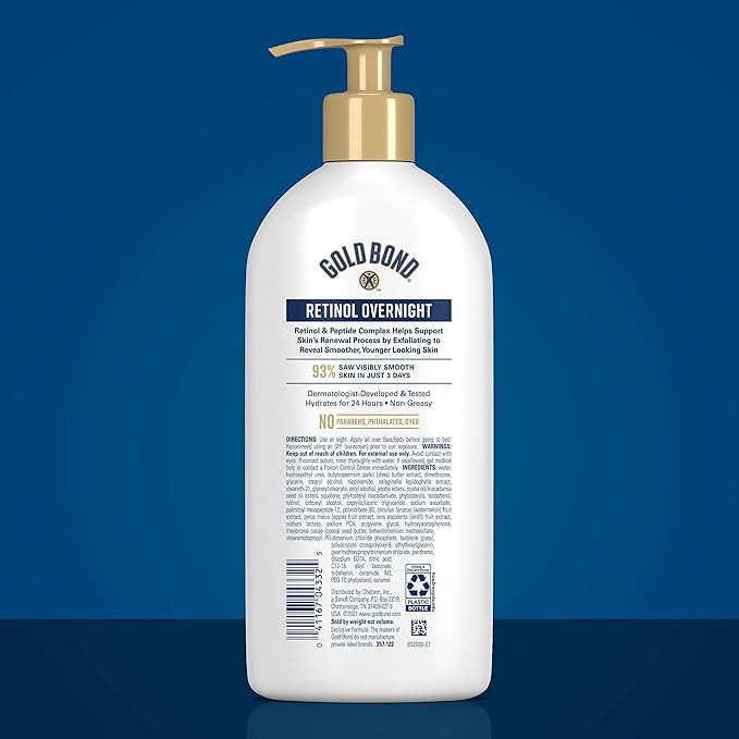 Gold Bond Age Renew Retinol Overnight Body & Face Lotion, Retinol Face and Body Lotion with Peptide Complex, 13 oz