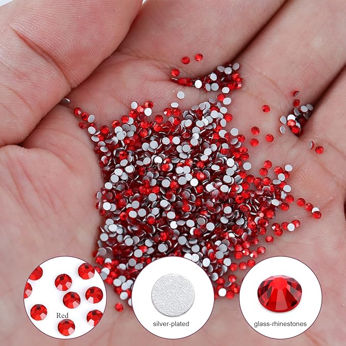 3000Pcs Ruby Red Crystal Rhinestones,Glass Flatback Rhinestones Mini Gemstones for Nail Face Makeup Art Crafts Clothes Decoration -(SS6,2.0mm,Ruby Red)