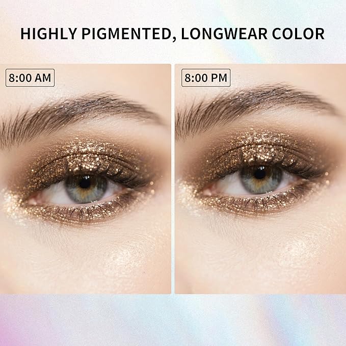 QIC Liquid Glitter Eyeshadow, Metallic & Shimmer Finish, Long Lasting, Non-Creasing, Smudge-proof, Lightweight Formula Liquid Eyeshadow for All Skin Tones, Buildable Color (06 Champagne Gold)