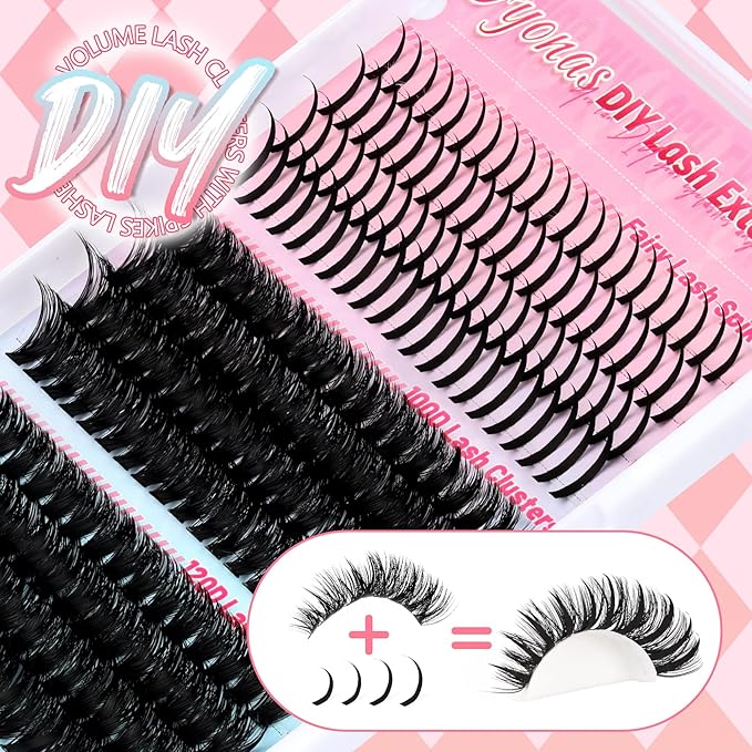 Fyonas Lash Clusters 100D+120D Fluffy Cluster Eyelashes Wispy Manga Individual Lashes 12-18mm with Spikes 13-19mm DIY Eyelash Extensions 220Pcs Volume Thick Cluster Lashes (Mix01)