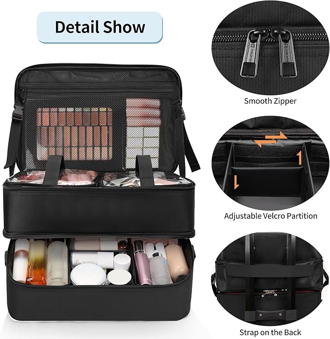 Large Makeup Train Case with a Large Makeup Travel Case for Hairstylist, Hairdresser Bag with Detachable Pouch,Heat Insulation and Anti-scalding for Hairdressing Tool Organizer 2 in 1, Big wheels
