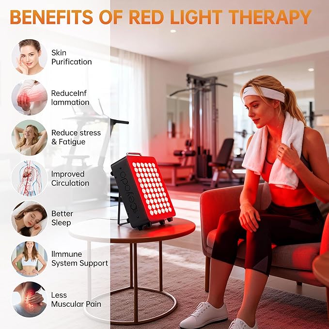 Red Light Therapy for Body, 4 Chip Infrared Light Therapy Panel with Near-Infrared Light 630nm 660nm 850nm 940nm, 138W High Power 60 LED Red Infrared Light Device, Includes Hanging Kit & Handle,Black