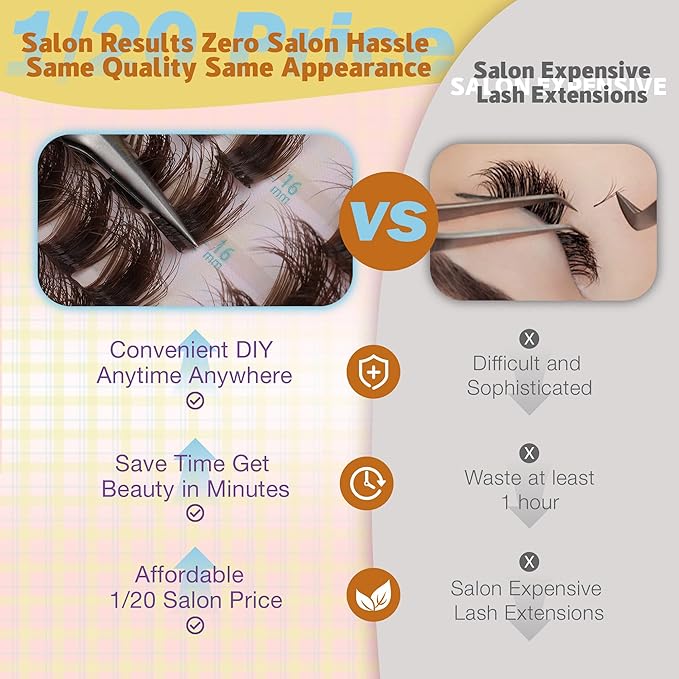 JIMIRE Manga Brown Lash Clusters Wispy Fairy Brown Eyelash Clusters with Spikes 14-18MM Fluffy Cluster Eyelash Extensions Easy to Apply DIY Dark Brown Individual Lashes Extension at Home