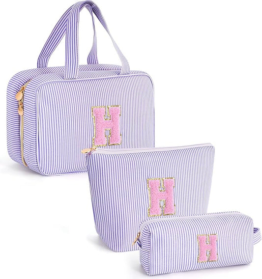 Personalized Initial Cute Toiletry Bag Pouch Make Up Bags Travel Cosmetic Makeup Bag for Girl Girlfriend Wife Teacher Mom Her 16th 17th 18th Birthday Gifts - Lavender,H