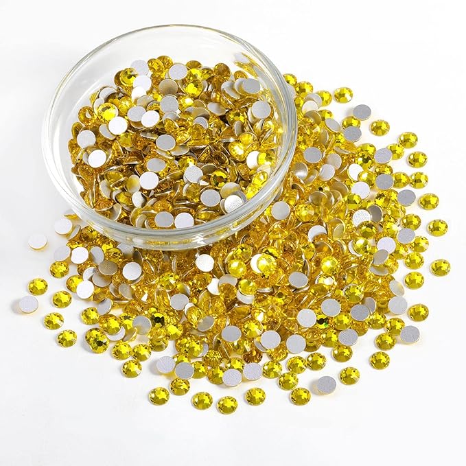 Beadsland Flatback Rhinestones Bulk,14400pcs Yellow Rhinestones for Nails Crafts Clothes DIY Decoration, Citrine/Lemon Yellow, SS10, 2.7-2.9mm