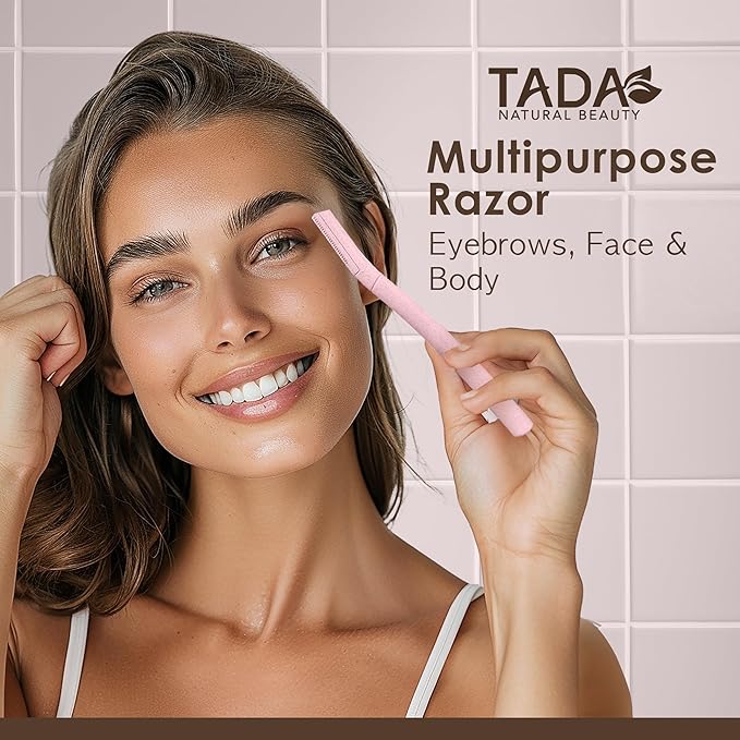 TADA BEAUTY Biodegradable Wheat Straw Disposable Razors for Women – 12 Pack, Single-Color, Safety Cap – Facial & Eyebrow Razors for Unwanted Hair, Beauty Tools & Accessories(Brown)