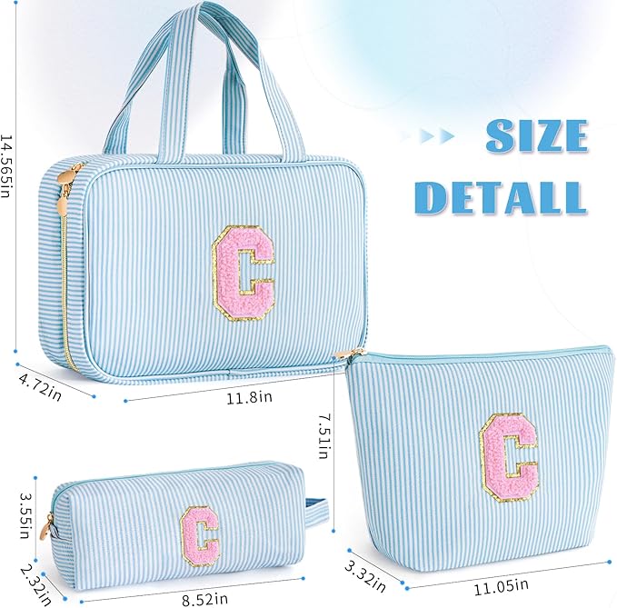 Preppy Toiletry Bag Makeup Bag for Women Her - Personalized Cute Makeup Pouch for Girlfriend Bridesmaid Wife Mom | Travel Toiletry Cosmetic Bag for Friend | Birthday Gift Idea - Blue C