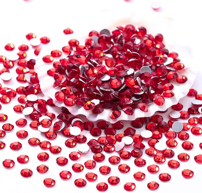 Meibite Red Flatback Rhinestones, Glass Rhinestones for Nail Art and Craft, Glue Fix, Loose Crystal Gemstones(Red, SS20, 2880pcs, 4.6-4.8mm)