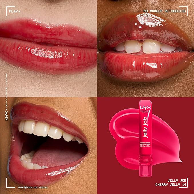 NYX PROFESSIONAL MAKEUP Jelly Job Lip Gloss, Lip Tint Gloss with Full-Bodied, Smoothing, and Hyper-Glossy Shine - Cherry Jelly (Red)