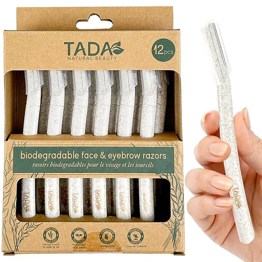 TADA Beauty Biodegradable Dermaplaning Tool 12pk, Face Eyebrow Face Razors, Face Shaver & Exfoliating (Beige)