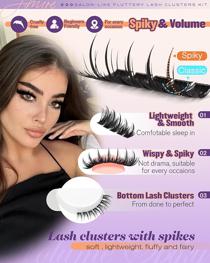 Manga Lash Clusters Kit Fairy Lash Clusters with Spikes Eyelash Clusters with Bottom Lashes 12-18MM Wispy Lash Extension Kit with Lash Bond and Seal DIY Cluster Lashes Kit DIY at Home by JIMIRE
