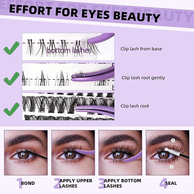 B&Qaugen Lash Clusters with Bottom Lashes 10-18mm 40D D Curl Individual Lashes Cluster Eyelash Clusters Wispy with 2 Styles Bottom Lash Extension DIY Lash Extensions at Home (40D-D-MIX10-18)