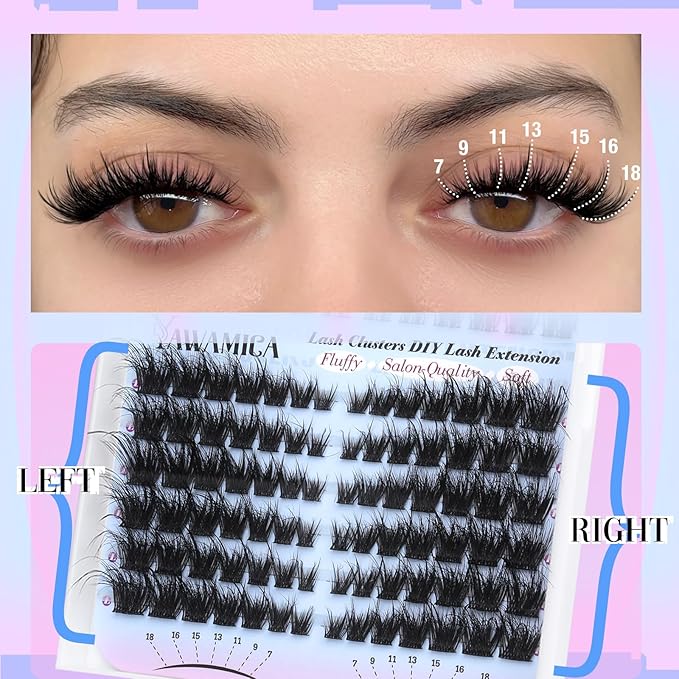 Yawamica Lash Clusters Fluffier Cat Eye Lashes Clusters Wispy Cluster Eyelash Extensions 7-18mm Individual Lashes 2 Styles Cluster Lashes D Curly Eyelash Clusters DIY Lash Extension by Self at Home