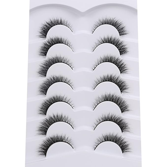 Pooplunch False Eyelashes Extension Volume Cat Eye Look Natural Wispy Short Volume 8D Fake Eyelashes Faux Mink Strip Lashes 7 Pairs Pack