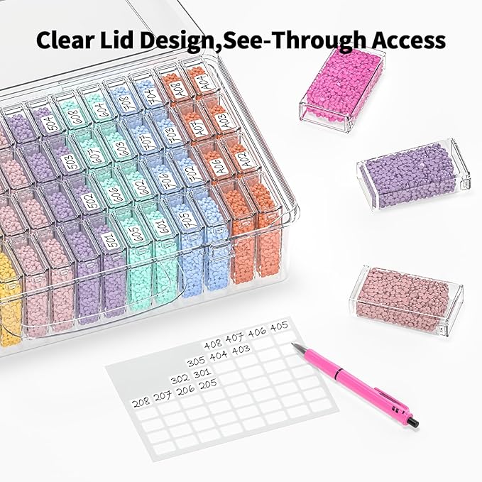 VANSUNS 64-Grid Diamond Painting Storage Containers, Portable Transparent Diamond Art Organizer, Which Are Suitable for Quick DIY, Beads and Diamond Art Storage Containers