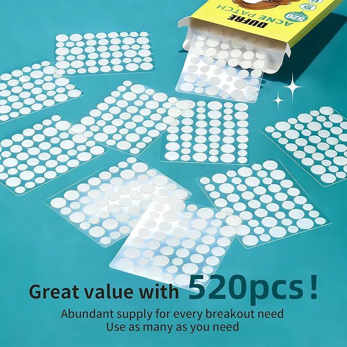 520 count Invisible pimple patches,Hydrocolloid,Tea Tree Oil,Acne Patches Zit Patches For Face,Clear Acne Dots For All Skin Type